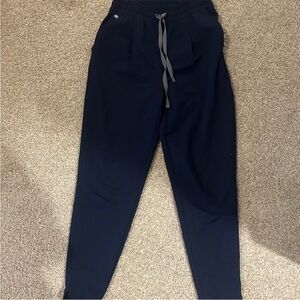 Figs Women's Straight Leg Pants in Navy with Gray Drawstring